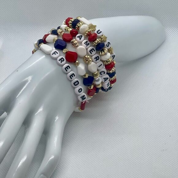 4th Of July Patriotic American USA Freedom Stretch Bangle Set Of 6 Unisex New - Picture 2 of 9